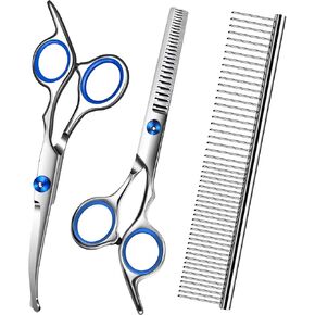 Pink Dog Scissors for Grooming with Safety Round Tip,Professional Dog Grooming Kit,Dog Hair Shears Set,Incude Thinning Curved Straight Scissors and Comb for Pets.Suitable for The Right Hand in Kuwait