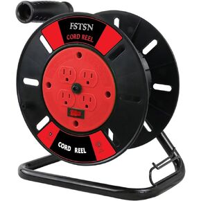 Extension Cord Storage Reel with 4-Grounded Outlets, Heavy Duty Open Cord Reel for 12/3 14/3 16/3 Power Cords, Portable Empty Hand Crank Electric Cord Roller Holder, Green