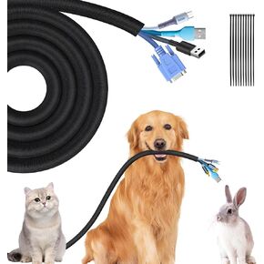 Lewondr Cable Sleeve for Pets 10ft, 1/2 inch Cord Protector Cable Management, Split Wire Loom for TV/Computer/USB/Home/Office Cord, Cord Cover Against Dog Cat Rabbit Chewing, Black