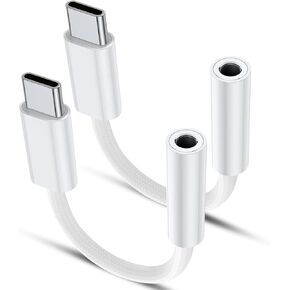 USB Type C to 3.5mm Female Headphone Jack Adapter (2-Pack), USB C to Aux Audio Dongle Cable Cord for iPhone 15/15 Pro Max/15 Plus/, iPad Pro MacBook Pixel XL Samsung Galaxy S20 S21 S23 S23+