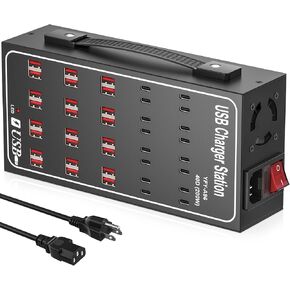 Charging Station for Multiple Devices - 200W (40A) 40 Port USB Charging Station, 16 USB C and 24 USB A Ports Compatible with Cell Phones, Tablets and More, Suitable for Hotel, School and Office