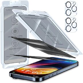 ZUSLAB Privacy Screen Protector 2-Pack with Camera Lens Protectors Compatible with iPhone 16 Pro Max 6.9 Inch - Easy Install Kit - Anti-Fingerprint Tempered Glass - Enhanced Privacy