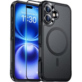 Temdan Magnetic for Samsung Galaxy S24 FE Case, with [Tempered Glass Screen Protector][Compatible with MagSafe][Military Grade Shockproof] Slim Translucent Matte Phone Case for S24 FE 6.7"-Black