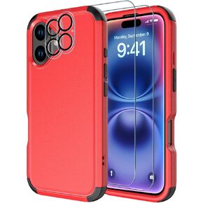 Diverbox for iPhone 16 Case [Shockproof] [Dropproof] [Tempered Glass Screen Protector + Camera Protectors] Heavy Duty Protection Phone Case Cover for Apple iPhone 16 (Black)