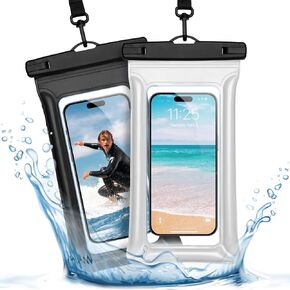 Diaclara Large Floating Waterproof Phone Pouch, Floatable Waterproof Phone Case for iPhone 15 14 13 12 Pro Max, Galaxy S24 S23 S22 Ultra, IPX8 Dry Bag Beach Cruise Essentials, 2 Pack Black + Black