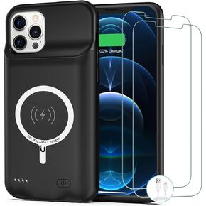 Battery Case for iPhone 12 Pro Max, [10800mAh] Enhanced Portable Protective Qi Wireless Charger Case Battery Pack with CarPlay Wireless Charging Case Compatible for iPhone 12 Pro Max (6.7 inch)-Black