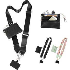 Phone Strap with Zippered Pouch, Clip and Go Strap for Phone with Wallet Crossbody, Phone Crossbody Strap