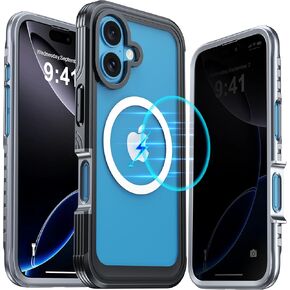 for iPhone 16 Pro Max Case, Double Front Frame Built-in 9H Tempered Glass Screen Protector + Privacy Screen Protector, Compatible with MagSafe, Magnetic Phone Case for iPhone 16 Pro Max