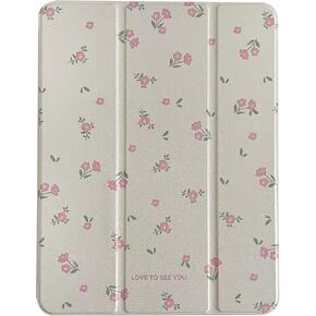 Pink Flower Case for iPad Air with Pencil Holder, Acrylic Case for iPad Pro, for iPad 2018 2020 2022 Cover, for iPad 9.7"/ 10.2"/ 10.9"/ 11 12.9 inch (iPad 7/8/9th 10.2'')