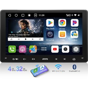 Double Din Car Stereo, Android Auto & Wireless CarPlay with 1280 * 720 QLED Touchscreen, 5.0 Dual Bluetooth, GPS Tracking, 4+32G, LRV, SCVC and 5G WiFi