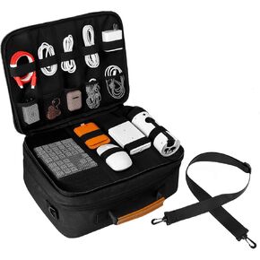 Large Electronics Organizer Travel Case, Cable Accessories Bag with Shoulder Strap, Storage Carry Case for Earphone, Cord, Power Bank, Tools