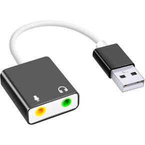 USB Audio Adapter, External Sound Card for PC and Laptop，USB Microphone Adapter to 3.5mm(1/8 inch) for Headphone, Speaker and Microphone Jack, Plug and Play USB to Stereo Audio Adapter