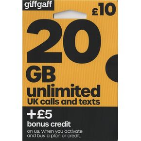 GIFFGAFF 02 3G/4G - بطاقة SIM ثلاثية بالإضافة إلى رصيد 5 جنيه إسترليني مع محول - مكالمات ونصوص وبيانات غير محدودة - لهاتف IPHONE 4/4S/5/5C/5S/6/6S/6+ iPad 1/2/3/4/ 5 الهواء/2/5
