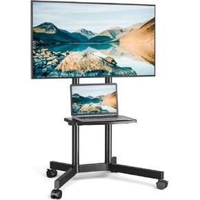 YOMT Mobile TV Stand for 32-70 inch TVs - Height Adjustable, 40kg Capacity, 2-inch Caster Wheels, with US Socket & Removable Storage Shelf