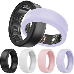 DDJ [4 Pack Ultra -Thin Cover for Samsung Galaxy Ring, Ring Protector for Oura Ring/RingConn Sizing Kit, Anti-Scratch Soft Silicone, Sizing M for Rings for 11/12/13 (Pink/Purple/White/Black)