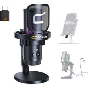 ميكروفون لاسلكي Comica Ejoy Uni PRO(D) USB مع خاصية إلغاء الضوضاء، وأضواء RGB، والمراقبة، وكتم الصوت، وميكروفون الألعاب للكمبيوتر، والكمبيوتر الشخصي، وPS5، وPS4، والهاتف، والبث، والبودكاست، ويوتيوب (حامل ميكروفون مكتبي)