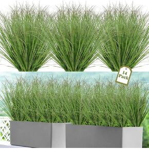 24 Bundles Artificial Plants Onion Grass Outdoor 20 Inch Tall Fake Shrubs Wheat Grass UV Resistant Greenery Stems Faux Bushes Plant for Indoor Outdoor Garden Office Home Decor, Green