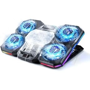 Laptop Cooling Pad with 4 Large Quiet Fans and Central Cooling Panel - Fast, Silent Cooling; RGB Light Strip with 10 Modes, Adjustable Height Stand for Gaming Laptops (Fan)