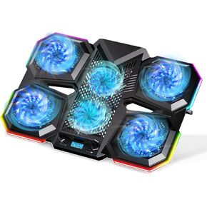 Laptop Cooling Pad Gaming Laptop Cooler Stand with 6 Cooling Fans, 7 Height Adjustable 12 RGB with 2 USB Silent Laptop Fan Cooling Pad for 12-17.3 Inch