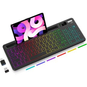 لوحة مفاتيح لاسلكية RGB بإضاءة خلفية 7 ألوان، لوحة مفاتيح كمبيوتر مع مفاتيح مقص صامتة، لوحة مفاتيح مضيئة قابلة لإعادة الشحن مع حامل الهاتف اللوحي، فكرة للمكتب والمدرسة والعمل in Kuwait
