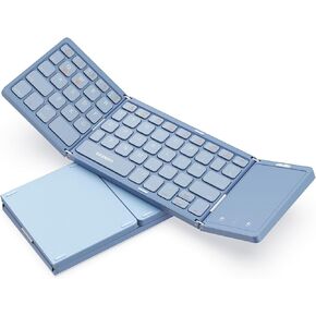 Foldable Bluetooth Keyboard - Multi-Device Mini Wireless Keyboard with Touchpad, Pocket-Sized Travel Keyboard Compatible with iPad, iPhone, Tablet, Smartphone, iOS, Android, Windows - Blue