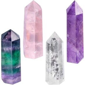 TUMBEELLUWA Pack of 5 Hexagonal Crystal Wands Healing Chakra Single-pointed Column Polished Reiki Quartz Meditation Home Decor