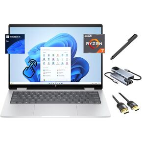 HP Envy x360 2-in-1 AI Copilot Laptop, 14" WUXGA Touchscreen, AMD Ryzen 7-8840HS(Beats i7-1355U), 16GB DDR5, 2TB SSD, Backlit, Webcam, Type-C/DP 1.4, Stylus Pen, Dock Station, HDMI Cable, Win 11 Pro