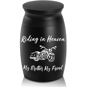 Urns for Dad Ashes, 2.8“ High Small Personal Funeral Cremation Urns, Beautiful Peaceful Handcrafted Memorial Keepsake Urn, Engraved Riding in Heaven & Motorcycle Decorative Urns for Sharing