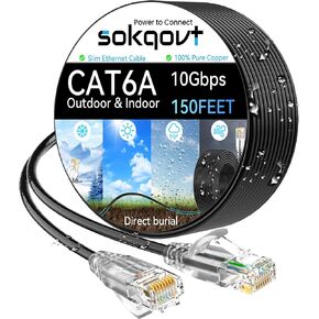 Cat6a Ethernet Cable Slim 100ft Outdoor&Indoor, 28AWG Pure Copper Cat6 Internet Cable for Waterproof & Direct Burial, Flexible Cat6 Ethernet Cable 10G 550MHZ, Cat 6 Network cable for Indoor Black in Kuwait