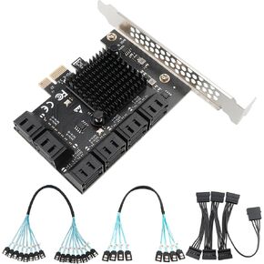 PCIe x1 to 12-Port SATA3.0 Expansion Card,6Gbps SATA Adapter for SSD/HDD, Plug and Play with 12 Status LEDs, Compatible with Windows/Linux/Ubuntu/ESXi/Synology NAS