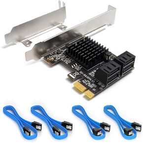SATA Card, 4 Port with 4 SATA Cable, SATA Controller Expansion Card with Low Profile Bracket, Non-Raid, Boot as System Disk, Support 4 SATA 3.0 Devices