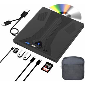 8 in 1 External Blu Ray Drive, USB 3.0 and Type-C Blu Ray Burner Portable Blu Ray DVD/CD/BD Player, Support 100G Disc 3D Optical Bluray Drive Compatible with Windows Macos for MacBook Laptop Desktop