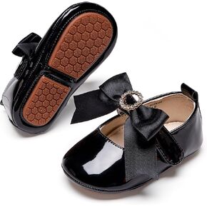 Baby Girls Mary Jane Flats - Infant Newborn Walking Shoes Soft Rubber Sole Princess Wedding