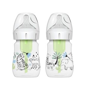 دكتور براونز ناتشورال فلو® المضاد للمغص +™ زجاجات الأطفال ذات الرقبة العريضة ذات الإصدار المصمم، ديكورات المحيط، 9 أونصة/270 مل، حلمة المستوى 1، عبوتان، منذ الولادة فما فوق