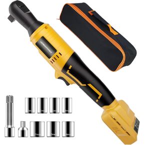 3/8" Brushless Cordless Ratchet, Electric Ratchet Compatible with DEWALT 20V Battery, 74Ft-Lbs Ratchet Wrench with Variable Speed Trigger, 3/8" to 1/4" Adapter, 3" Extension Bar(Tool Only)