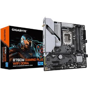 اللوحة الأم GIGABYTE B760M Gaming Plus WiFi DDR4 LGA 1700 Intel B760 M-ATX مع DDR4، 2* M.2، PCIe 4.0، USB أمامي 3.2 Gen 1 Type-C، WiFi 6 GbE LAN، Q-Flash Plus، PCIe EZ-Latch