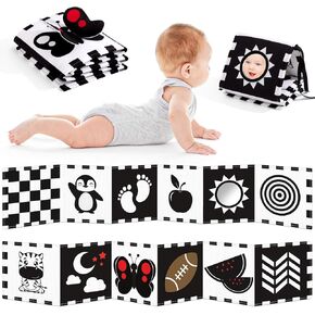 High Contrast Baby Book and Sensory Toy Set for 0-12 Months – Soft Crinkle Pages, Tummy Time Development, and Safe Mirror for Visual Stimulation – Ideal Newborn Gift for Boys and Girls