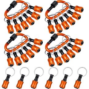 Gisafai 24 Pcs 1/4 Inch Bit Holder Keychain Hex Shank Aluminum Alloy Screwdriver Bits Holder Extension Bar Keychain Screw Adapter Drill Change Handheld Portable(Yellow)
