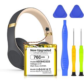 AEC643333 Battery, [2024 New upgraded] Ultra High Capacity 760mAh Li-Polymer Replacement Battery for Beats Studio 2.0, Studio 3.0, Solo pro,Wireless Headphones with Professional Replacement Tool Kits