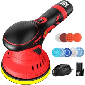 Upgraded Cordless Buffer Polisher,6-inch 12V 2000mAh Batteries（Only One Battery） Car Buffer Polisher Waxer Kit with 6 Variable Speed 2500-5000RPM ,Detachable Handle for Car Detailing,Red