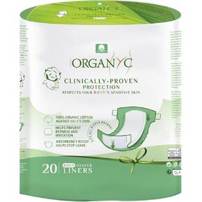 Organyc 100% Certified Organic Cotton Baby Diaper Liner Fits All Brands Diapers, 20 Count