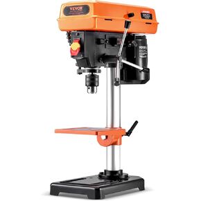 VEVOR 8 in Benchtop Drill Press, 2.3A Induction Motor, Tabletop Drilling Machine with 750/1140 / 1740/2340 / 3200 RPM Adjustable Speed, 0-45° Tilting Worktable, LED Work Light, for Wood Metal