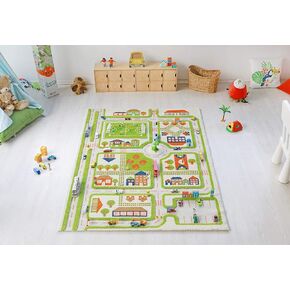 سجادة لعب IVI ثلاثية الأبعاد مقاس 71 × 52.5 بوصة سجادة أرضية تعليمية ناعمة لحركة المرور باللون الأخضر لغرفة النوم أو غرفة الأطفال أو غرفة اللعب، كبيرة in Kuwait