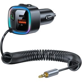 Bluetooth 5.4 Car Adapter Aux, Wireless Transmitter for Car with 3.5mm Auxiliary, Dual USB C and USB A Charging Ports, Hands-Free Calling, Support USB Flash Drive