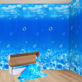 4.5x100 Ft Under The Ocean Tablecloth Decorations,Roll of Plastic Ocean Wall Backdrop Classroom Decor Blue Water Bubbles Background Photography for Kids Summer Pool Mermaid Birthday Party Supplies