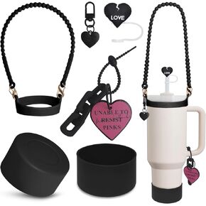 Stanley Cup Accessories Set 30&40 Oz, Includes 0.4in Straw Covers, Water Bottle Handle Strap, Cute Stanley Charms and Silicone Boot.