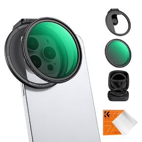 K&F Concept Clip On 67mm Variable ND2-32 Magnetic Phone Lens Filter Kit, Phone Clip with Magnetic Adapter Ring/Cold Shoe/Locking Knob, Neutral Density Filter for iPhone 15 Pro Max 14 13