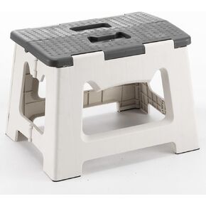 Step Stool Foldable, 9'' Folding Step Stool for Kids & Adults 300 Lb Capacity, Lightweight Small Collapsible Step Stool with Handle, Stepping Stools Suitable for Kitchen Bathroom (Gray)