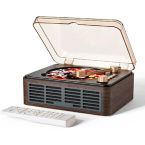 CD Player Bluetooth, Nostalgic Retro Wood Music Player, Built-in Speakers-Bass Boost/Bluetooth Transmitter, FM Radio for Home/Wired&Remote Control-Walnut Brown