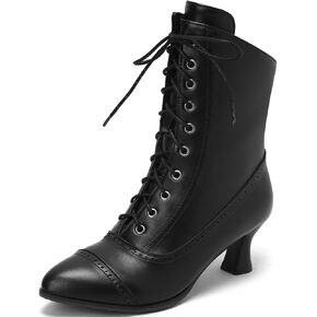 Seborluys Women Vintage Victorian Lace Up Boots Kitten Heel Ankle Boots Pointed Toe Mid Heel Booties With Zipper Wedding Bridal Costume…